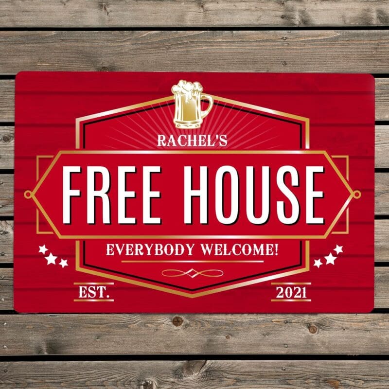 Personalised Free House Red Metal Sign