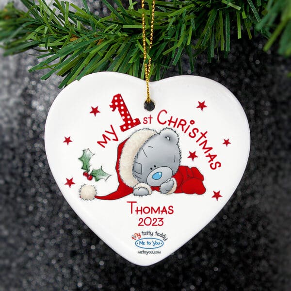 Personalised Me to You My 1st Christmas Ceramic Heart Decoration