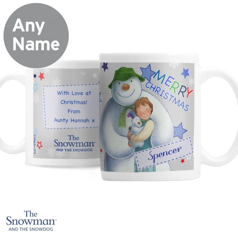 Personalised The Snowman and the Snowdog Blue Mug