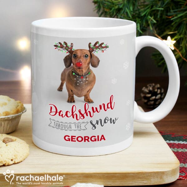 Personalised Rachael Hale Christmas Dachshund Through the Snow Mug 23 Personalised Rachael Hale Christmas Dachshund Through the Snow Mug