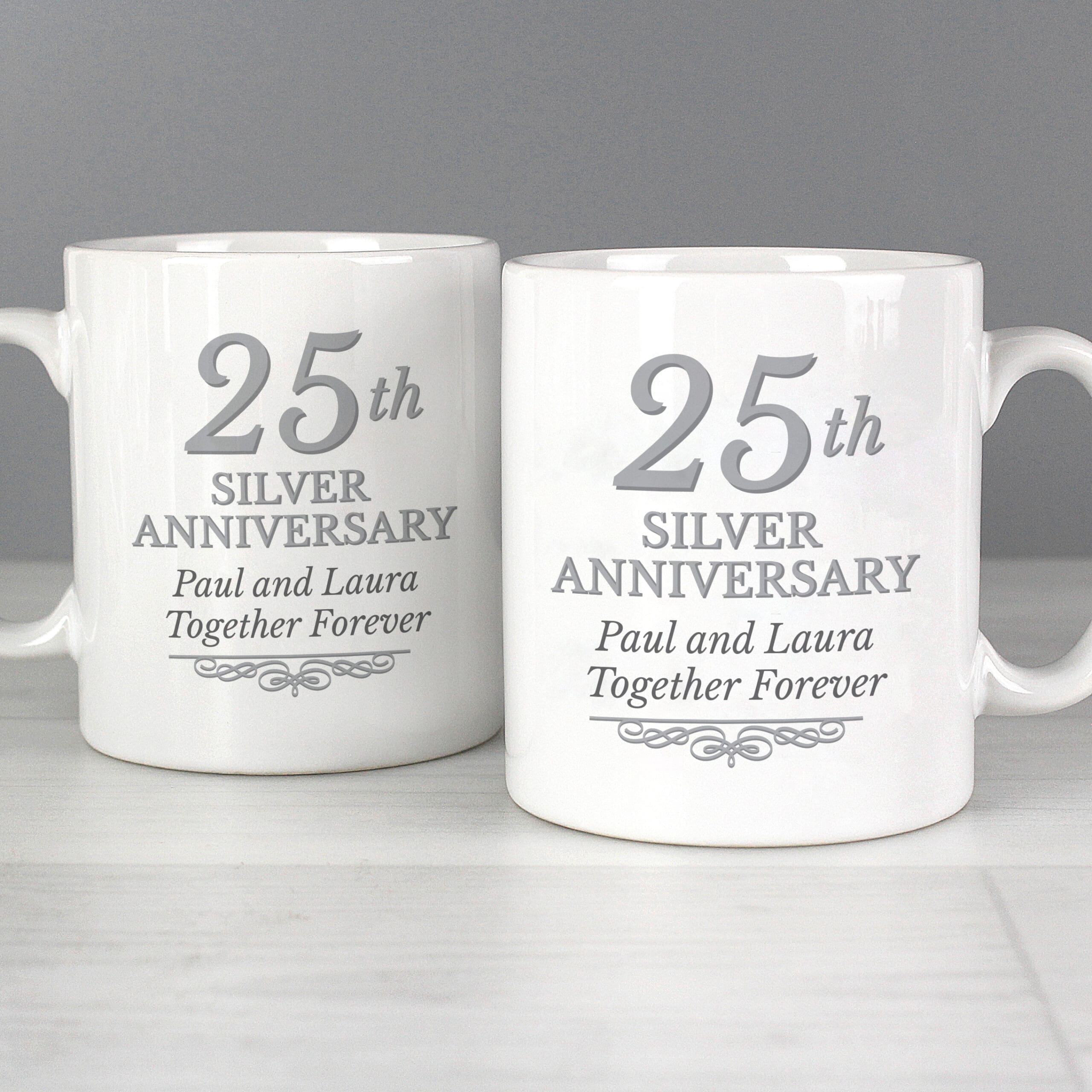 Personalised 25th Silver Anniversary Mug Set 1 Personalised 25th Silver Anniversary Mug Set