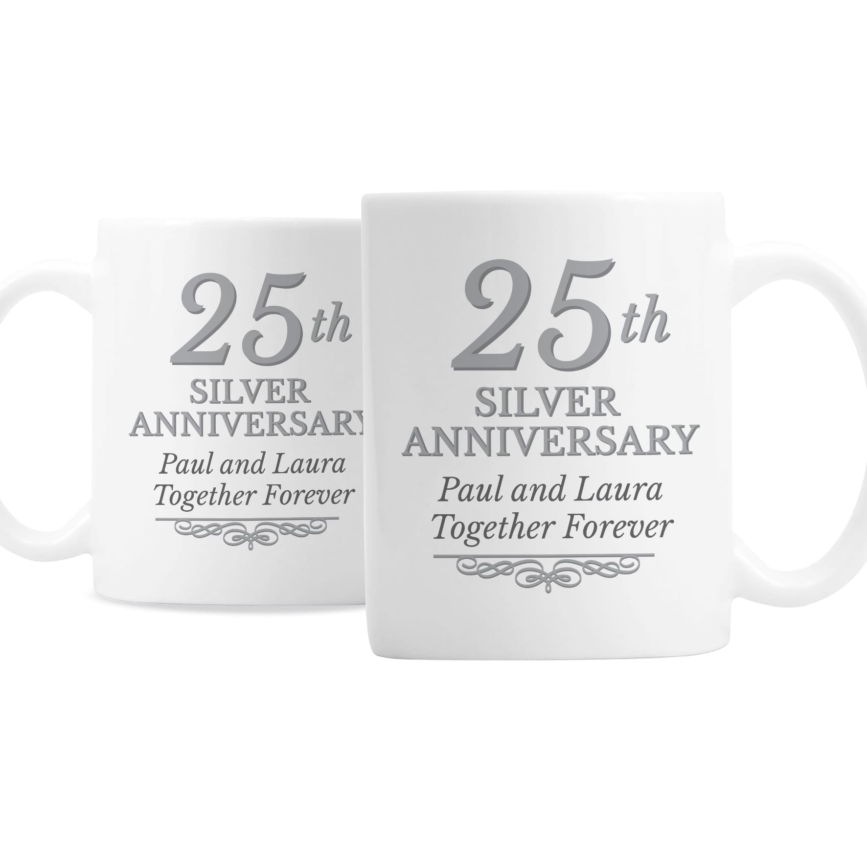 Personalised 25th Silver Anniversary Mug Set 2 Personalised 25th Silver Anniversary Mug Set