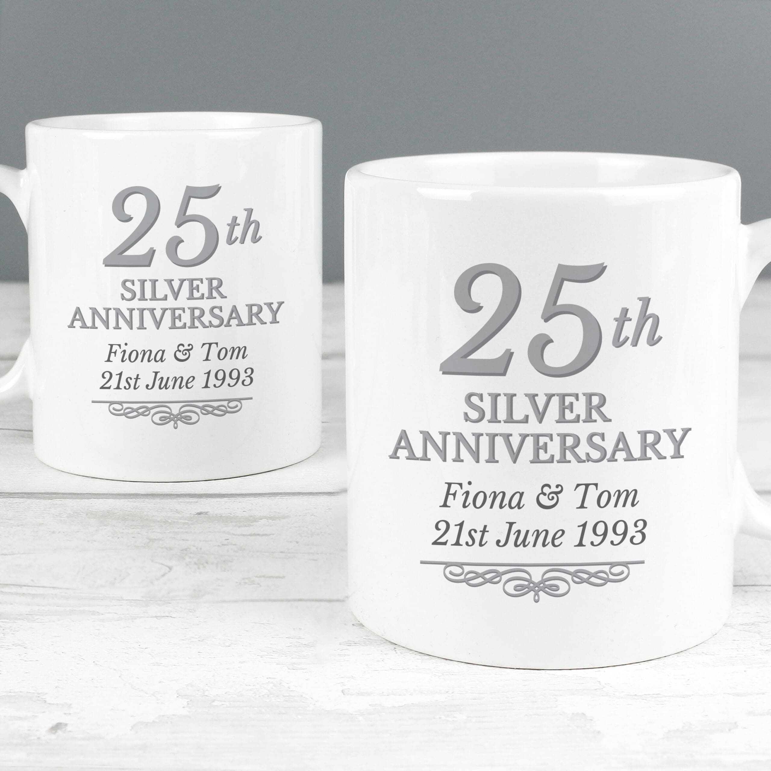 Personalised 25th Silver Anniversary Mug Set 3 Personalised 25th Silver Anniversary Mug Set