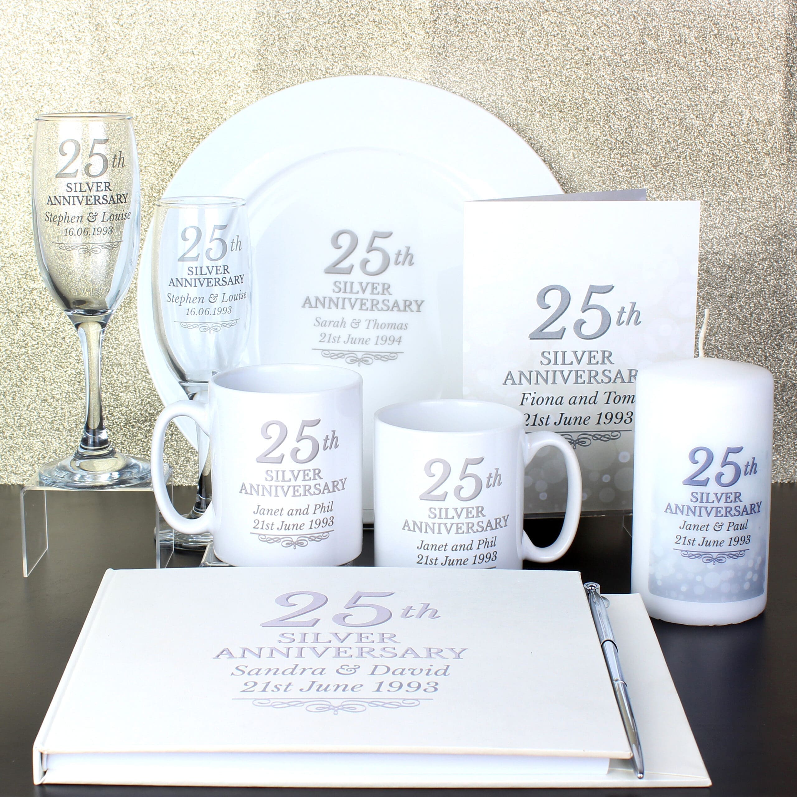 Personalised 25th Silver Anniversary Mug Set 4 Personalised 25th Silver Anniversary Mug Set