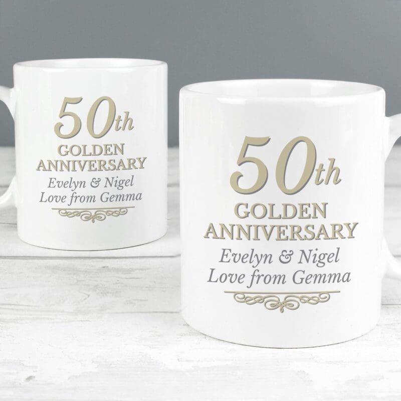 Personalised 50th Golden Anniversary Mug Set