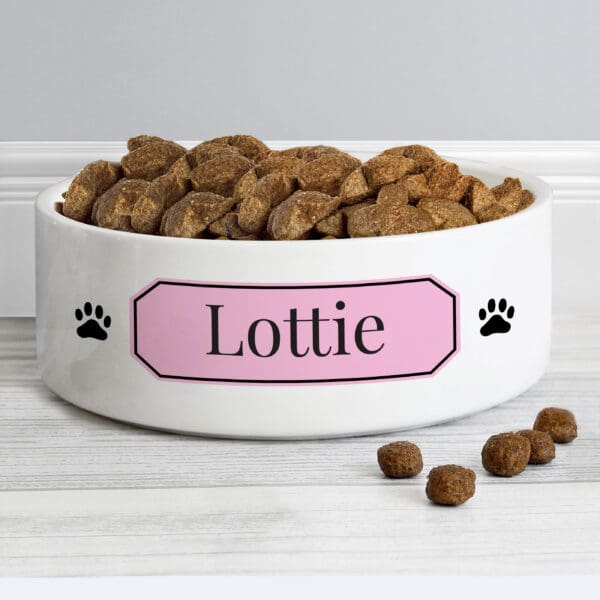 Personalised Pink Plaque 14cm Medium Pet Bowl