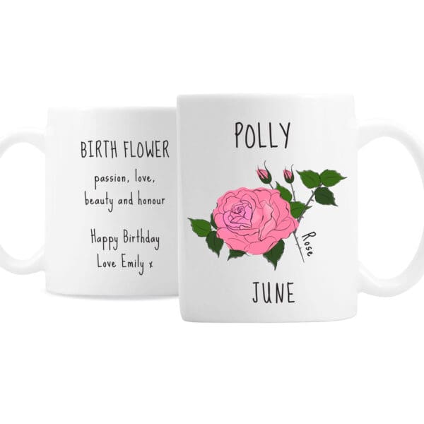 Personalised June Birth Flower - Rose Mug