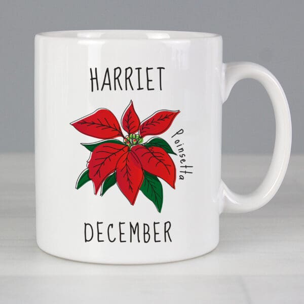 Personalised December Birth Flower - Poinsettia Mug
