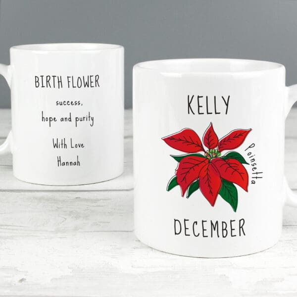 Personalised December Birth Flower - Poinsettia Mug