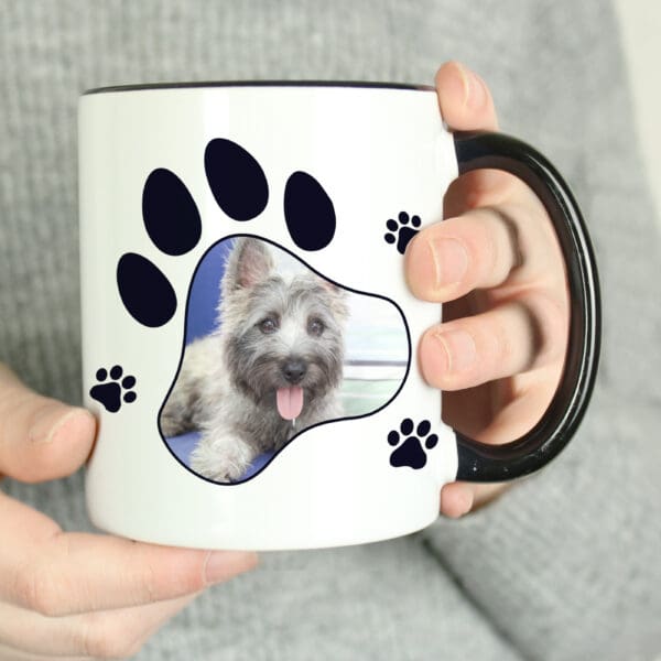 Personalised Paw Print Pet Photo Upload Black Handled Mug 29 Personalised Paw Print Pet Photo Upload Black Handled Mug