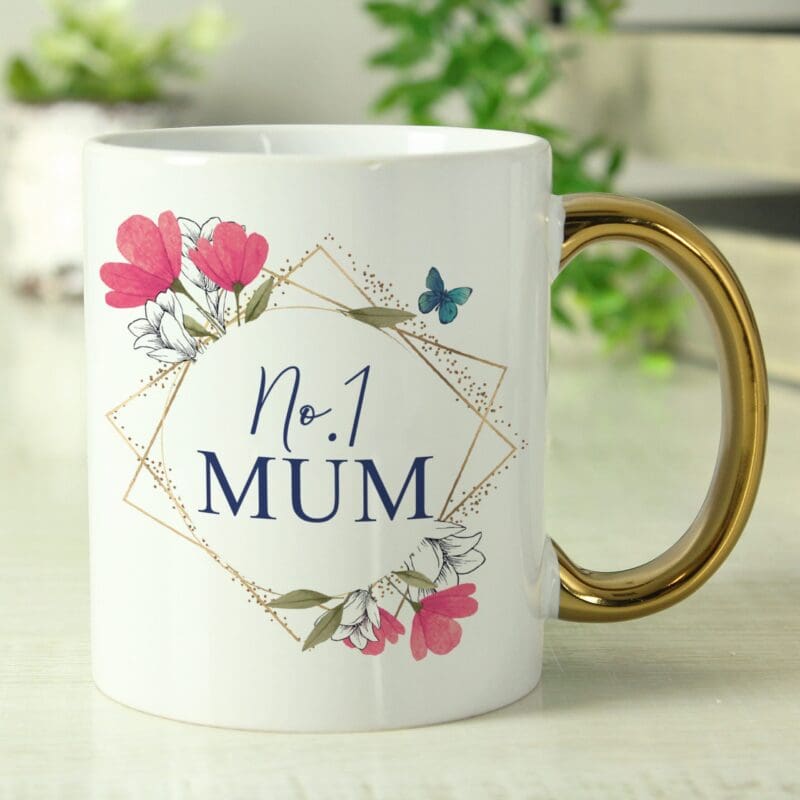 Personalised Geometric Floral Gold Handle Mug