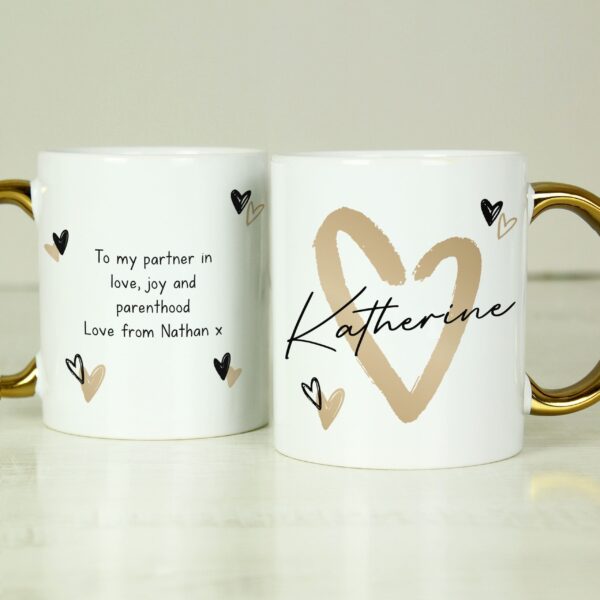 Personalised Hearts Gold Handled Mug 11 Personalised Hearts Gold Handled Mug