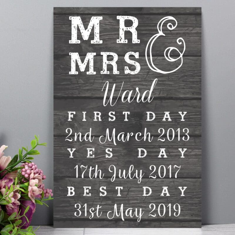 Personalised Mr & Mrs First Day Yes Day & Best Day Metal Sign