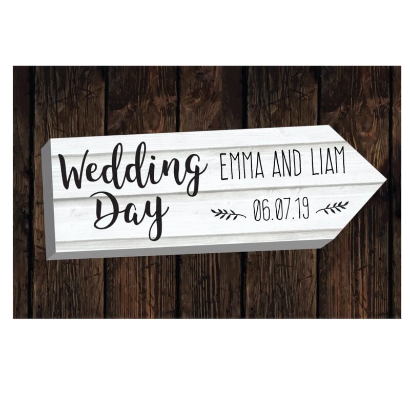 Personalised Wedding Day White Arrow Metal Sign