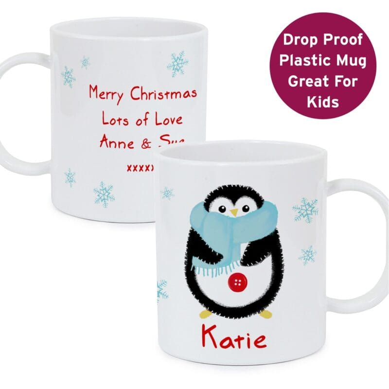 Personalised Felt Stitch Penguin Plastic Mug