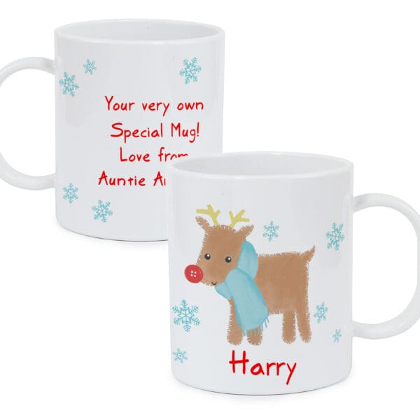 Personalised Felt Stitch Reindeer Plastic Mug