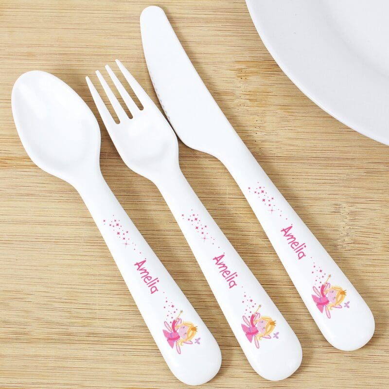 Personalised Garden Fairy 3 Piece Plastic Cutlery Set
