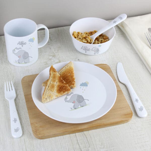 Personalised Hessian Elephant 3 Piece Plastic Cutlery Set
