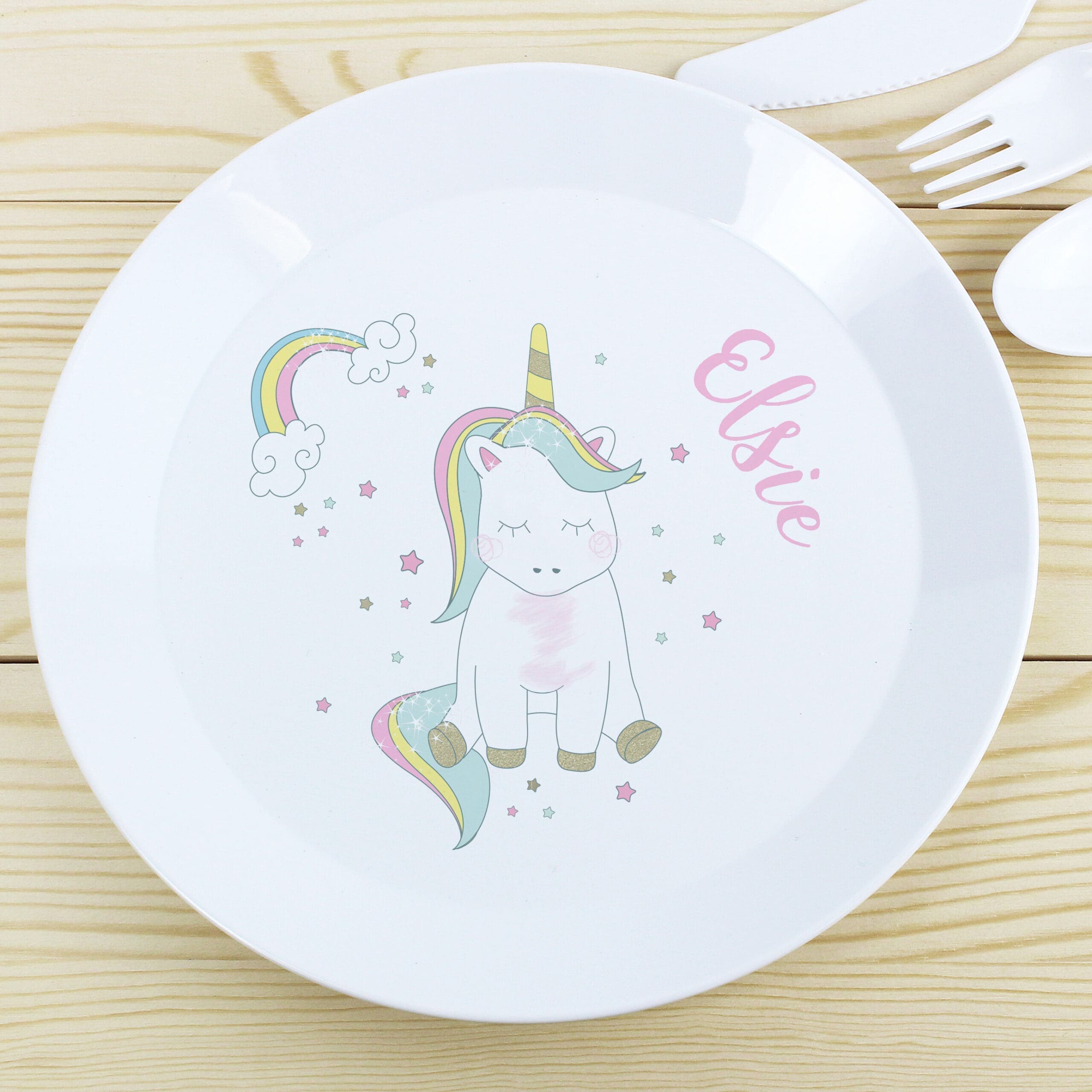Personalised Baby Unicorn Plastic Plate 3 Personalised Baby Unicorn Plastic Plate