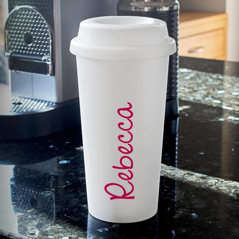 Personalised Pink Name Insulated Reusable Eco Travel Cup