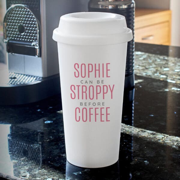 Personalised Pink Text Slogan Insulated Reusable Eco Travel Cup 30 Personalised Pink Text Slogan Insulated Reusable Eco Travel Cup