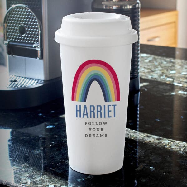 Personalised Rainbow Insulated Reusable Eco Travel Cup