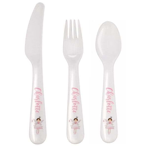 Personalised Fairy Princess 3 Piece Plastic Cutlery Set