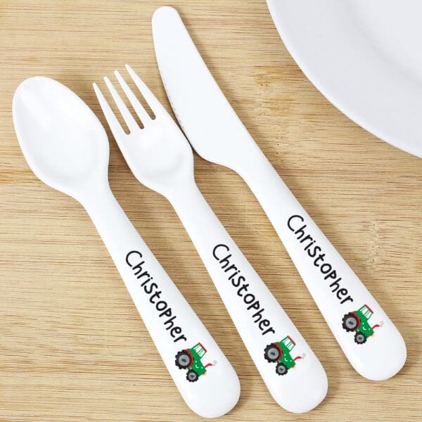 Personalised Tractor 3 Piece Plastic Cutlery Set