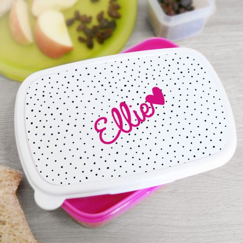 Personalised Pink Heart Name Only Pink Lunch Box