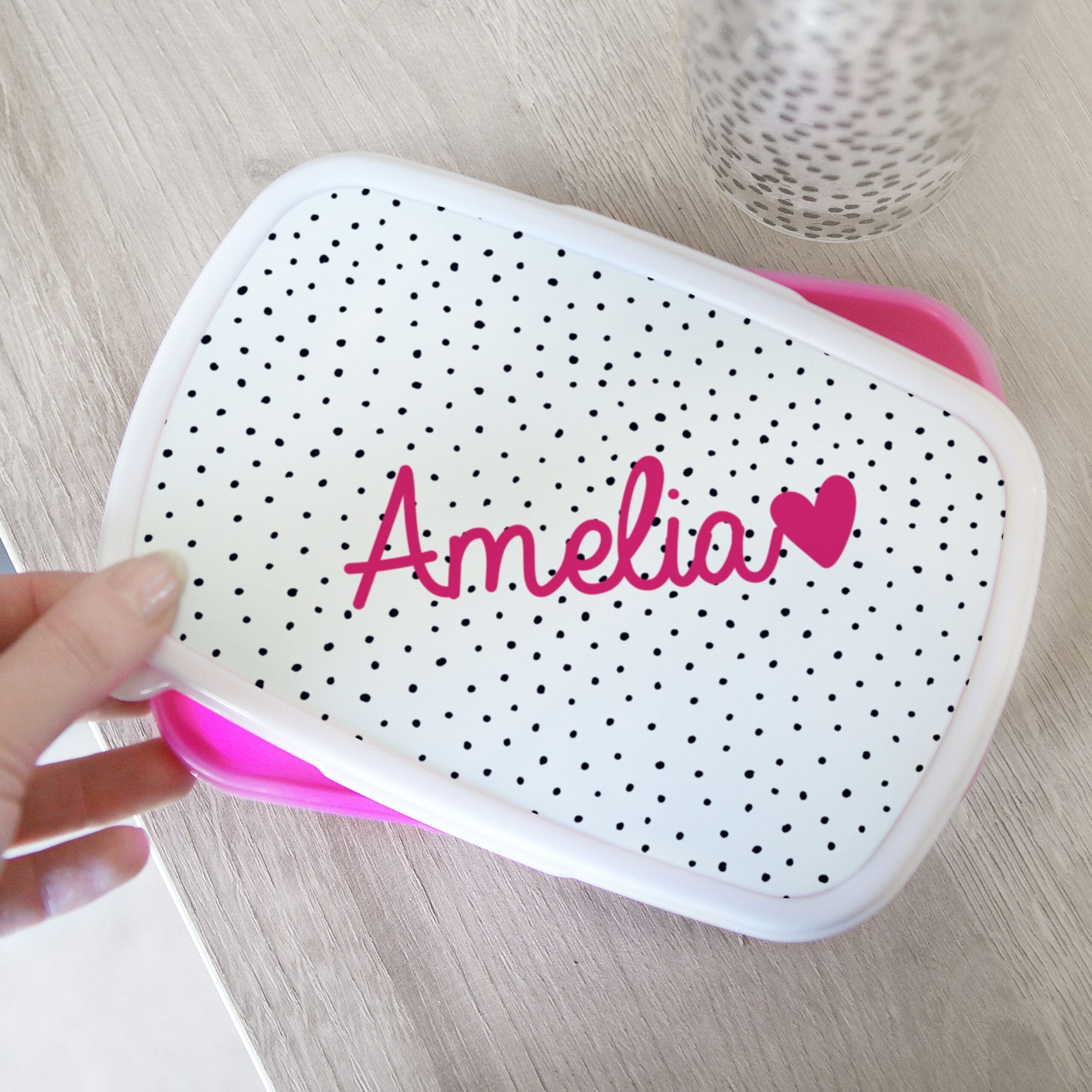 Personalised Pink Heart Name Only Pink Lunch Box 4 Personalised Pink Heart Name Only Pink Lunch Box