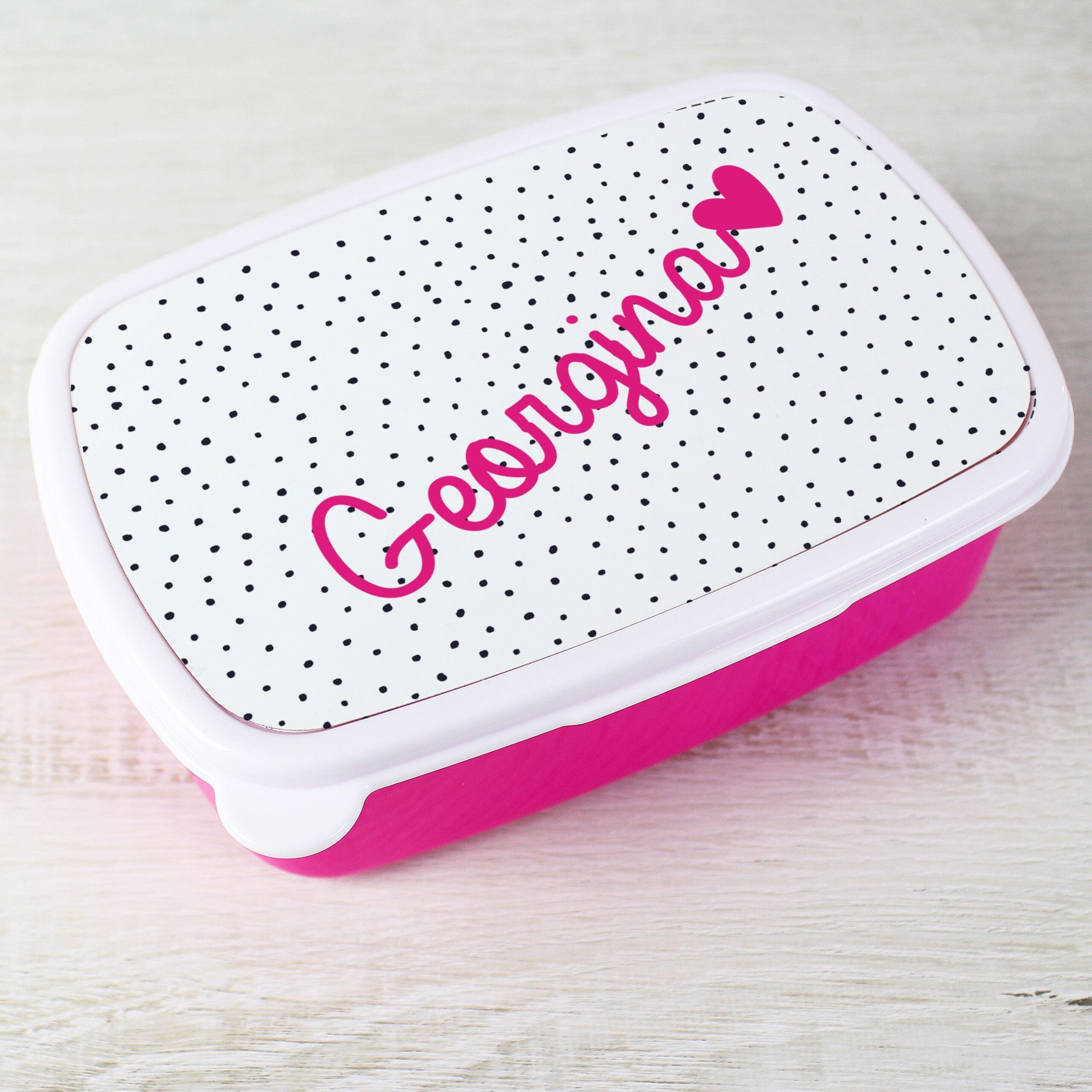 Personalised Pink Heart Name Only Pink Lunch Box 6 Personalised Pink Heart Name Only Pink Lunch Box