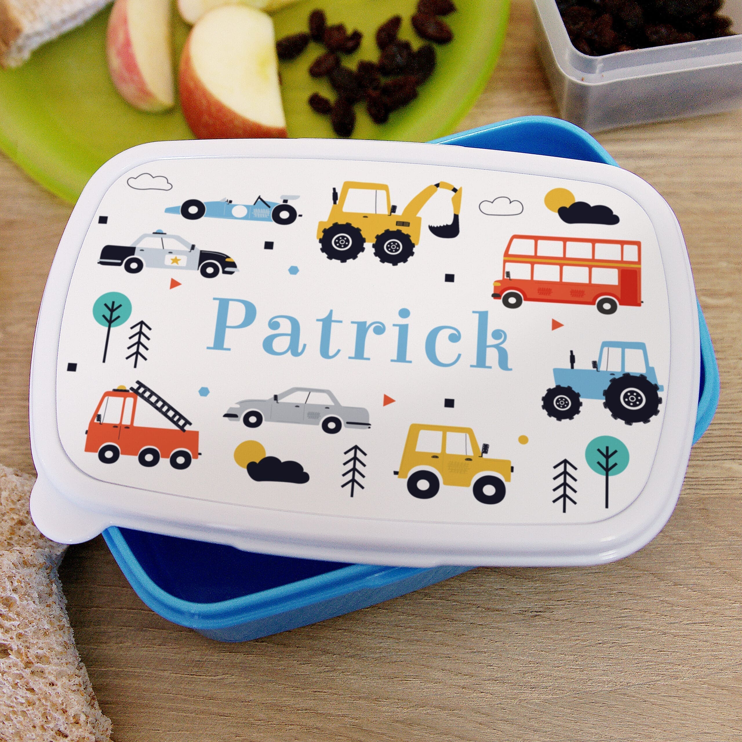 Personalised Vehicles Name Only Blue Lunch Box 4 Personalised Vehicles Name Only Blue Lunch Box