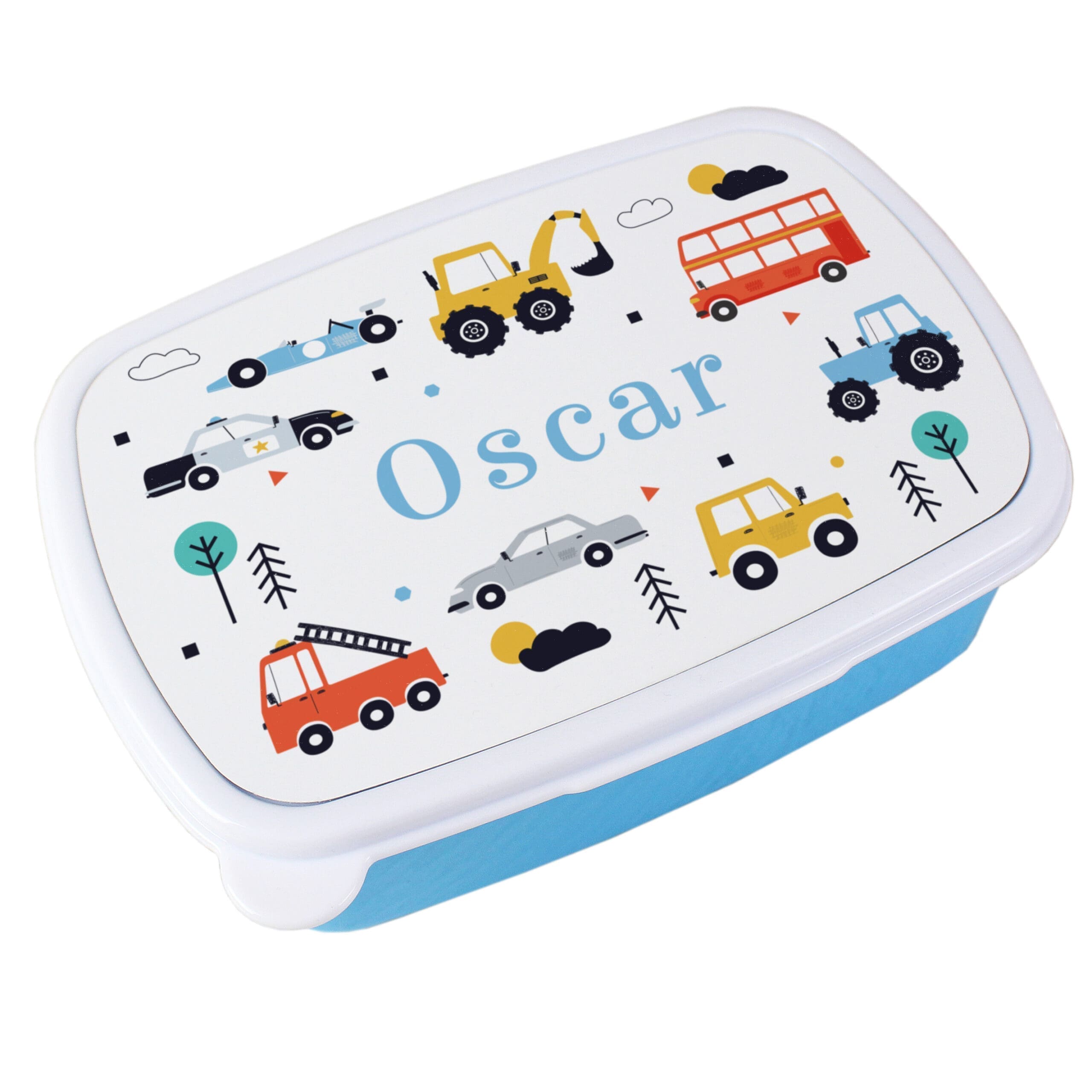 Personalised Vehicles Name Only Blue Lunch Box 5 Personalised Vehicles Name Only Blue Lunch Box