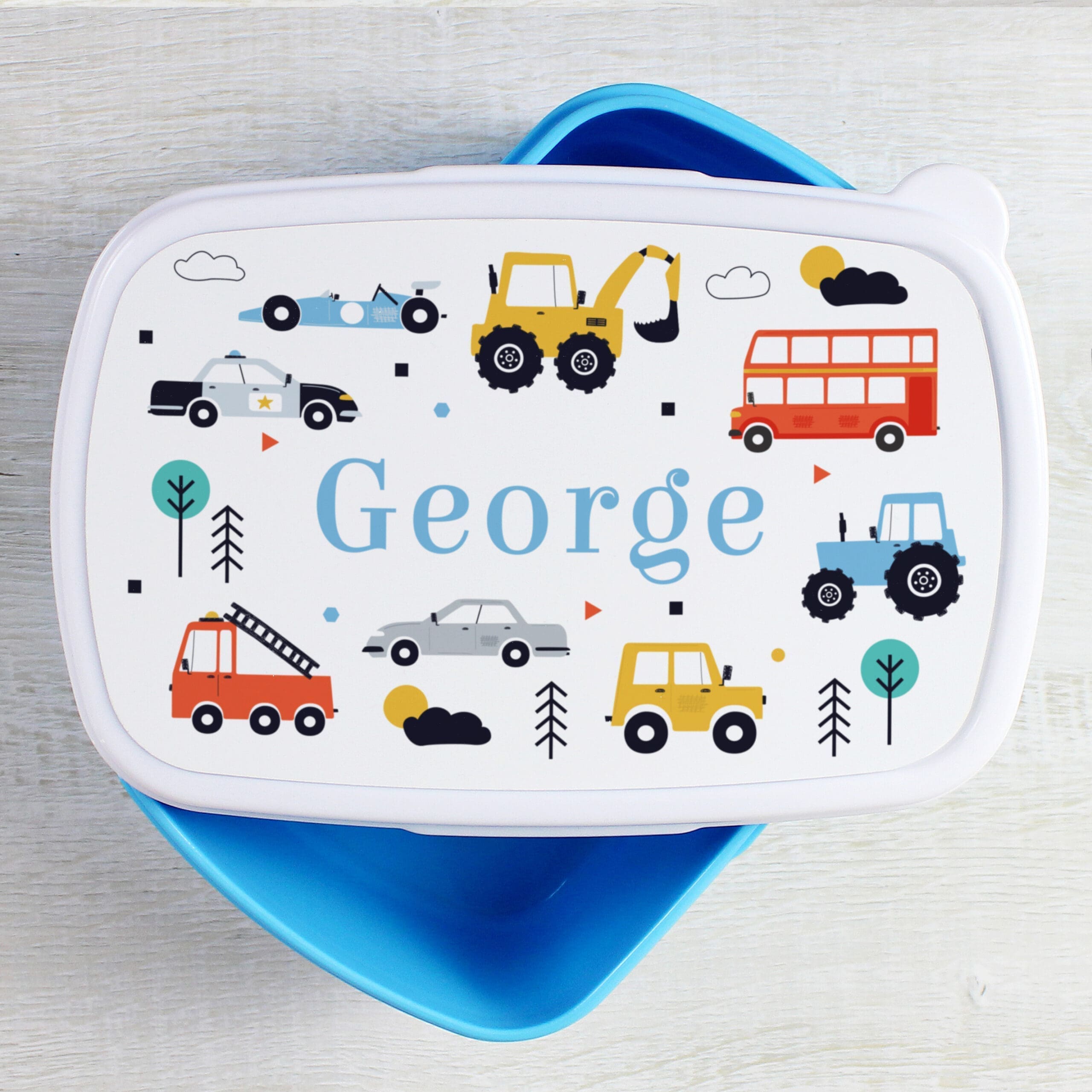 Personalised Vehicles Name Only Blue Lunch Box 7 Personalised Vehicles Name Only Blue Lunch Box