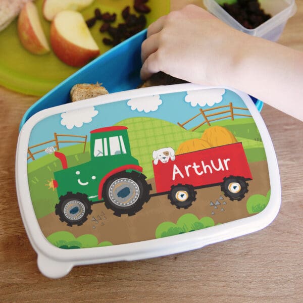 Personalised Tractor Name Only Blue Lunch Box