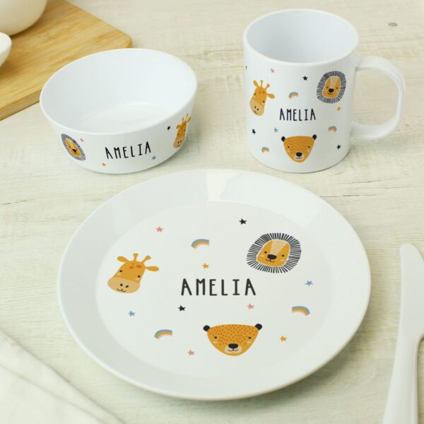 Personalised Safari Animals Plastic Childrens Breakfast Set 22 Personalised Safari Animals Plastic Childrens Breakfast Set