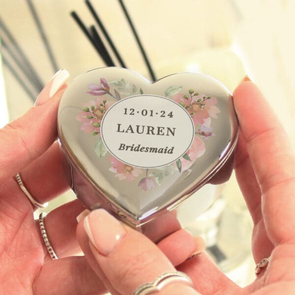 Personalised Floral Watercolour Heart Trinket Box