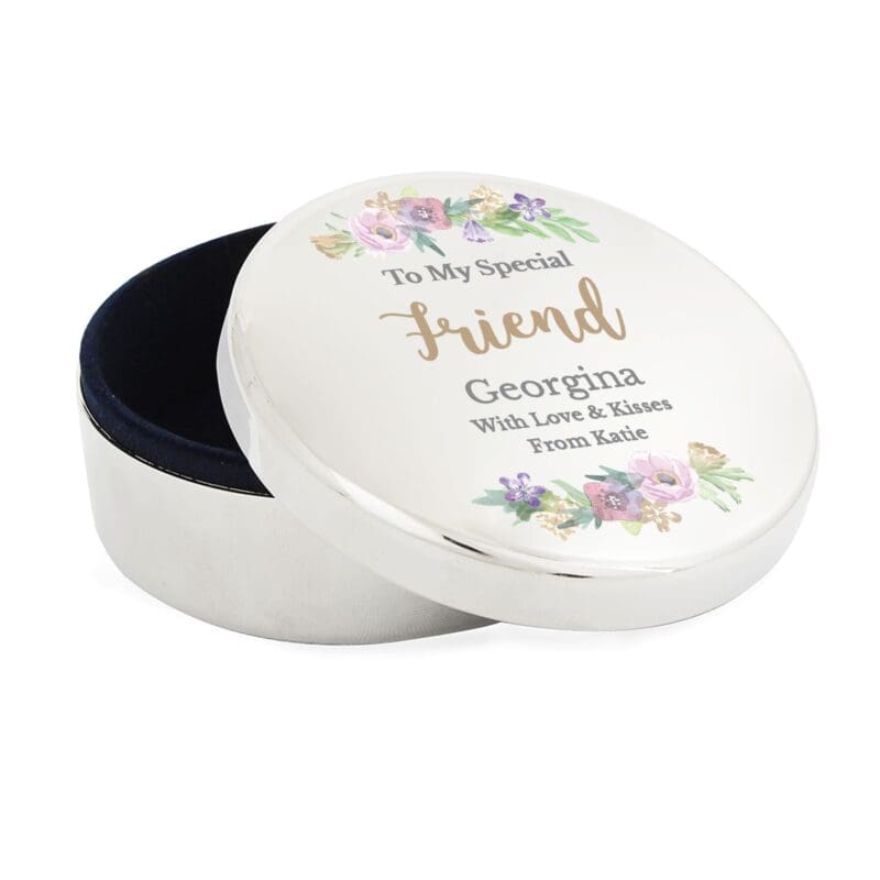 Personalised Floral Watercolour Round Trinket Box