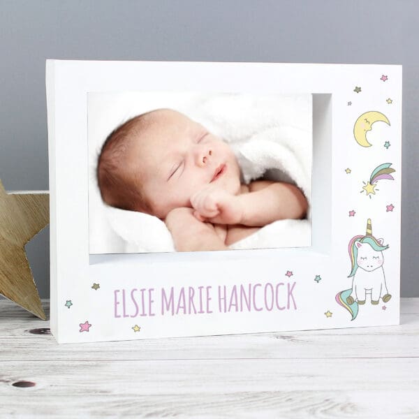 Personalised Baby Unicorn 5x7 Landscape Box Photo Frame