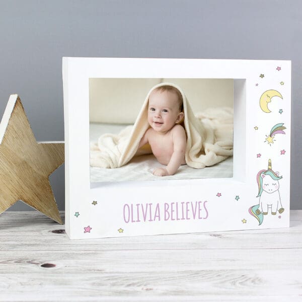 Personalised Baby Unicorn 5x7 Landscape Box Photo Frame
