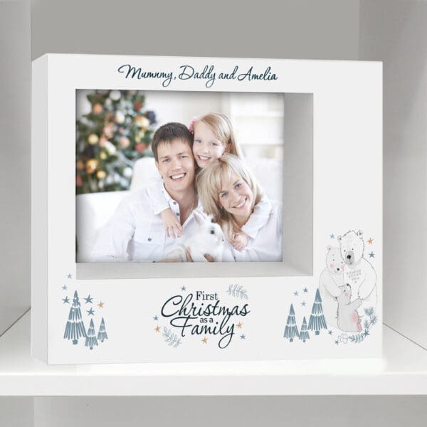 Personalised Polar Bear '1st Christmas As A Family' 5x7 Box Photo Frame