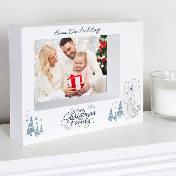 Personalised Polar Bear '1st Christmas As A Family' 5x7 Box Photo Frame