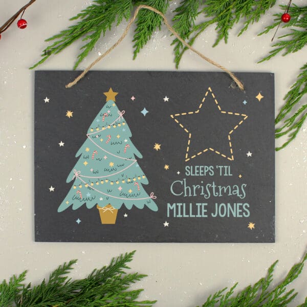Personalised Christmas Chalk Countdown Hanging Large Slate Sign