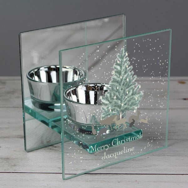 Personalised A Winter's Night Mirrored Glass Tea Light Candle Holder