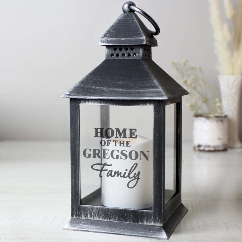 Personalised The Family Rustic Black Lantern