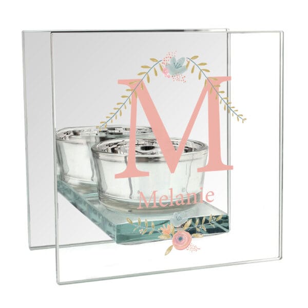 Personalised Floral Bouquet Mirrored Glass Tea Light Candle Holder