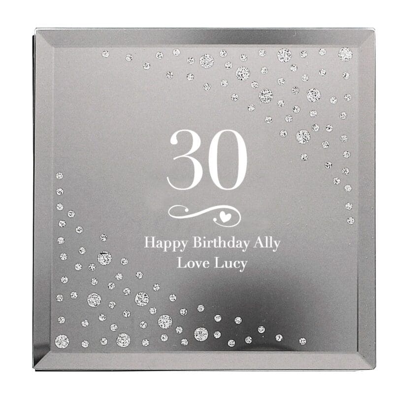 Personalised Big Age Swirls & Hearts Diamante Glass Trinket Box