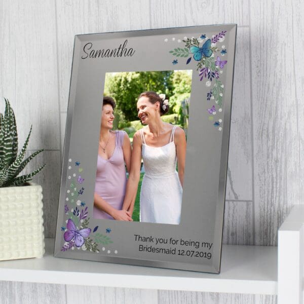 Personalised Butterfly 6x4 Diamante Glass Photo Frame