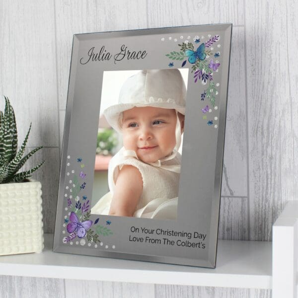 Personalised Butterfly 6x4 Diamante Glass Photo Frame