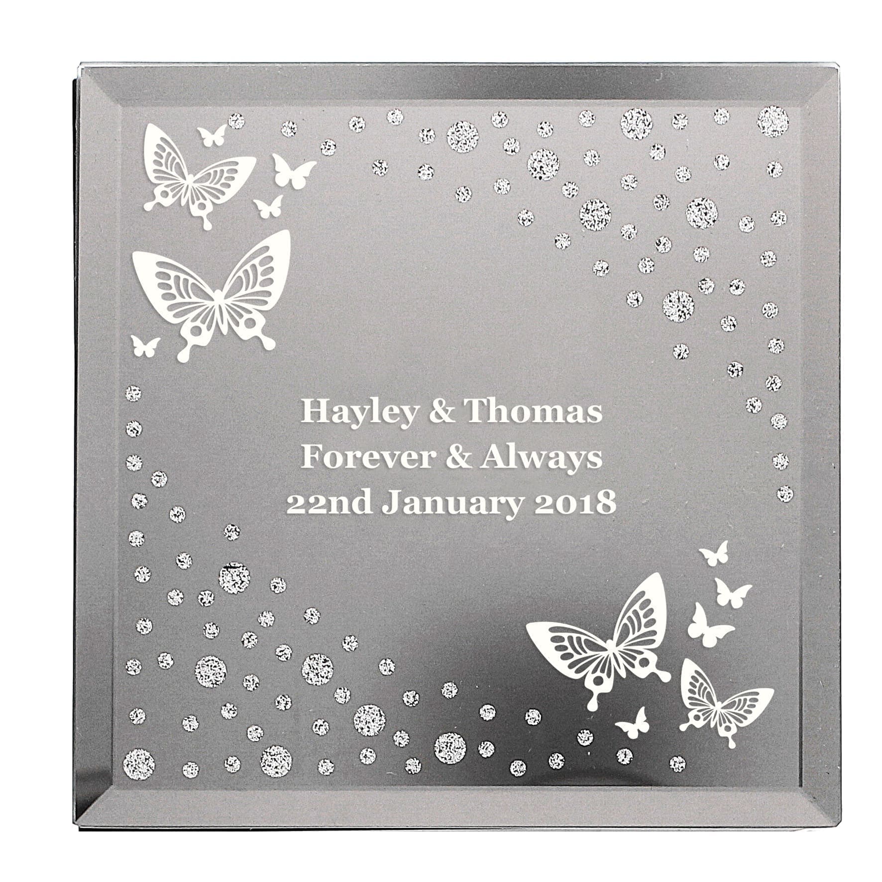 Personalised White Butterfly Diamante Glass Trinket Box